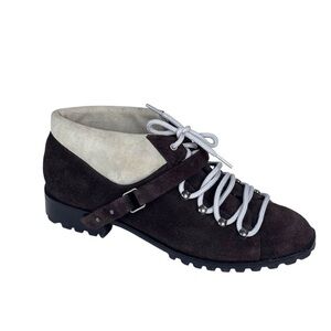 ANTHROPOLOGIE BETTYE MULLER BROWN SUEDE LEATHER LACE UP WINTER ANKLE BOOTS